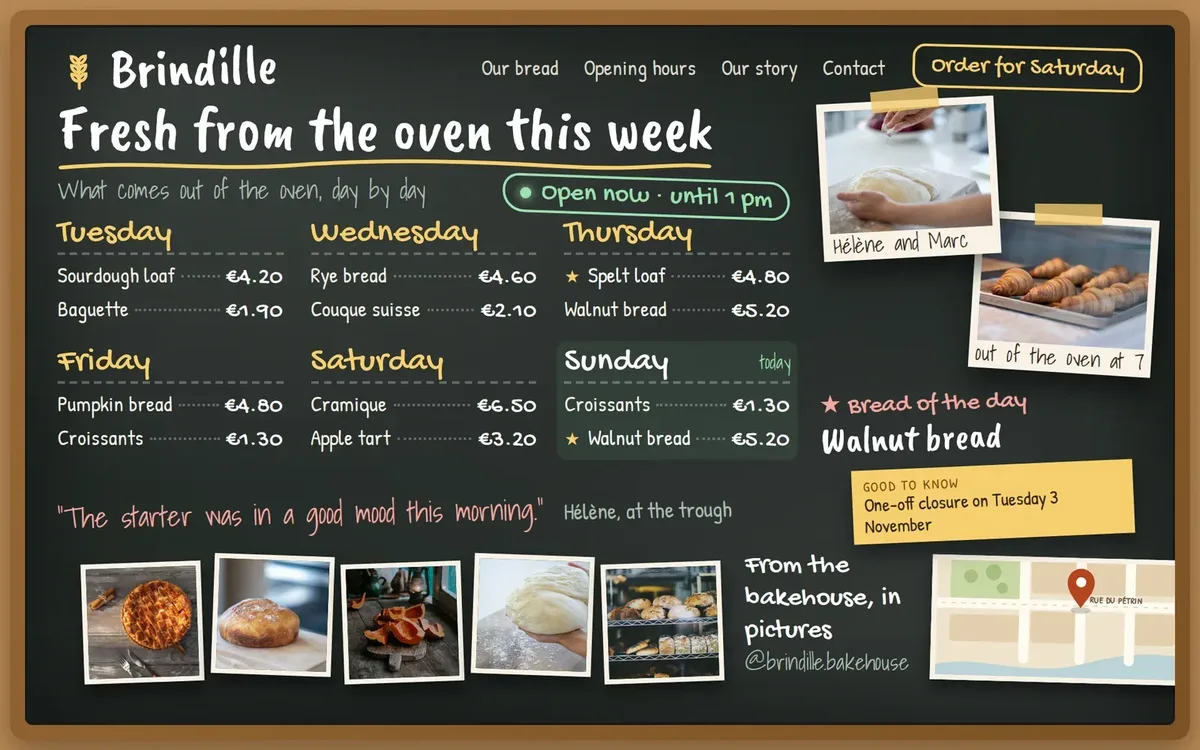 Example: second design, showing the products like a chalkboard menu