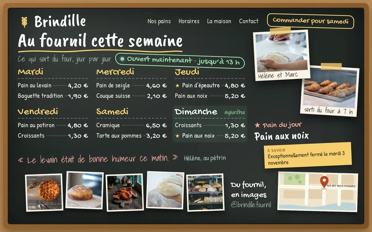 Exemple : deuxième design, présentant les produits comme une ardoise