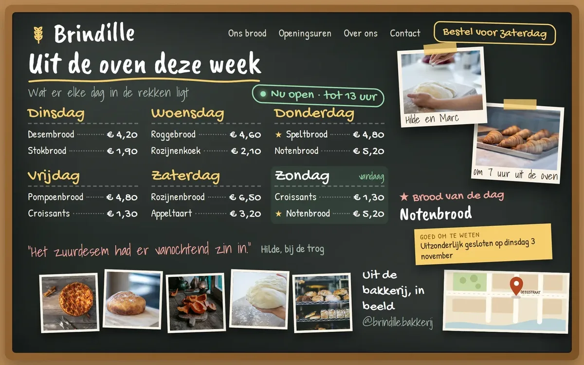 Voorbeeld: tweede ontwerp, met de producten op een krijtbord