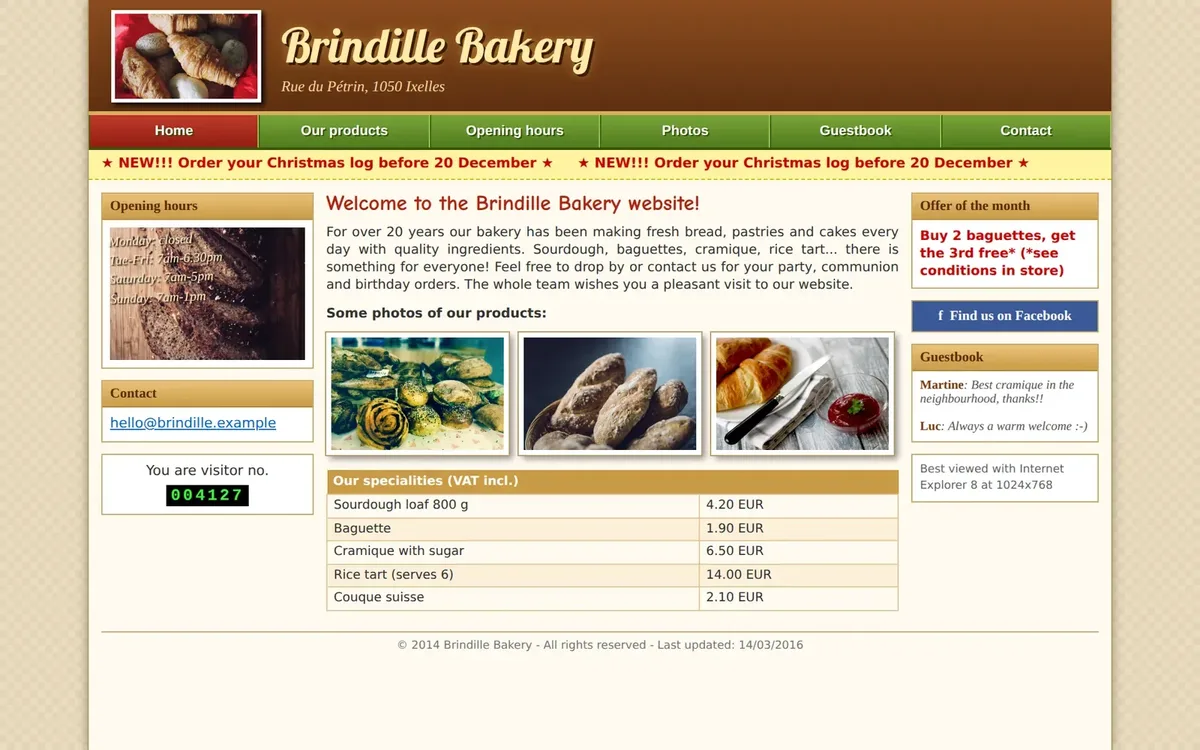Example: the old website of a bakery in Ixelles, cluttered and hard to read