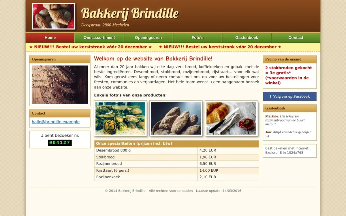Voorbeeld: de oude website van een Mechelse bakkerij, druk en slecht leesbaar