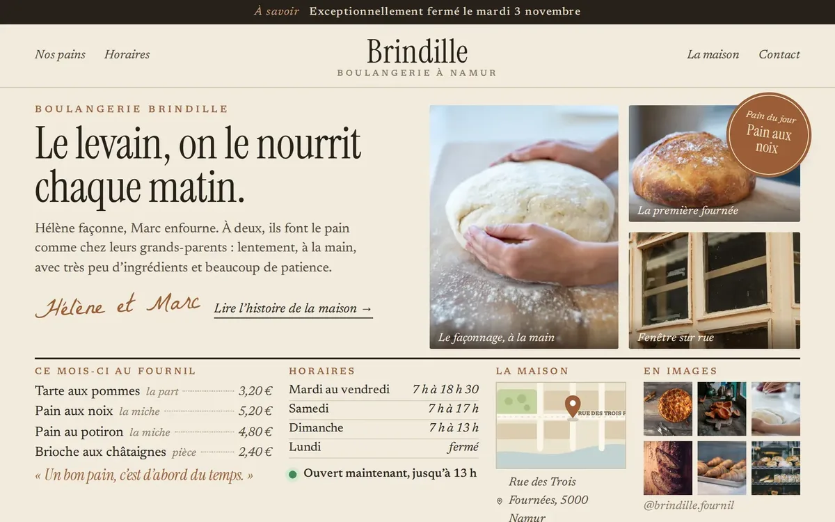 Exemple : troisième design, centré sur l'histoire et les portraits des boulangers