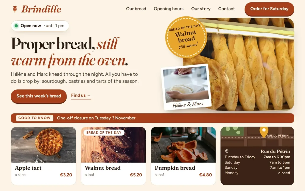 Example: the same bakery website, redesigned by RobinDuWeb