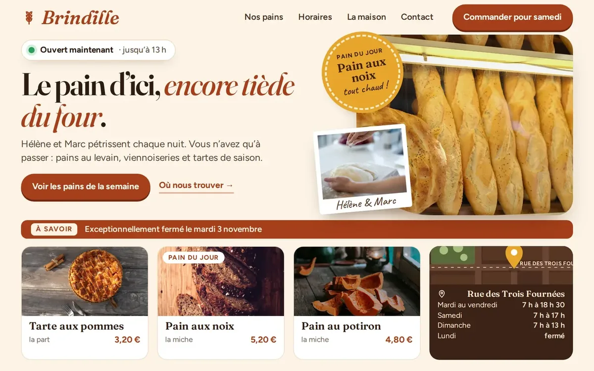 Exemple : le même site de boulangerie, redessiné par RobinDuWeb
