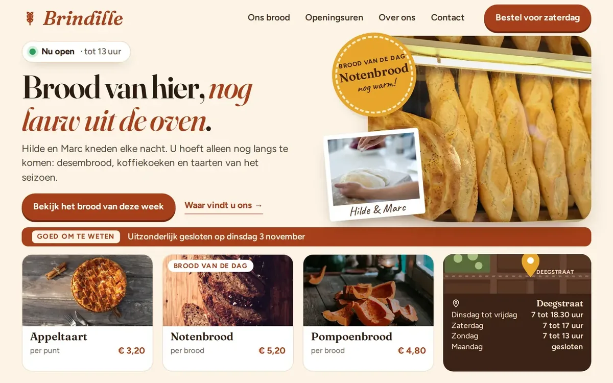 Voorbeeld: dezelfde bakkerijwebsite, opnieuw ontworpen door RobinDuWeb
